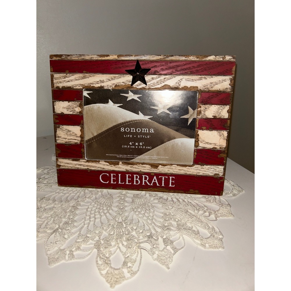 Sonoma Goods for Life Celebrate American Flag 4x6 Picture Frame Rustic Wood Star